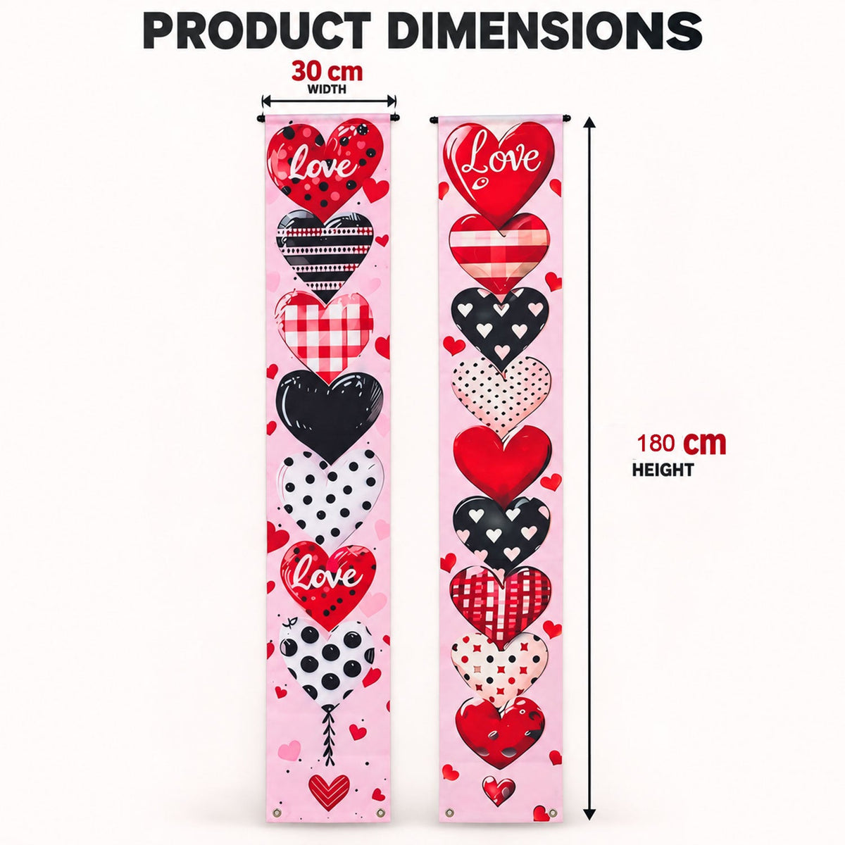 Love Heart Printed Door Hanging Backdrop Curtains Decoration (2 Pc 180x30 Cm)