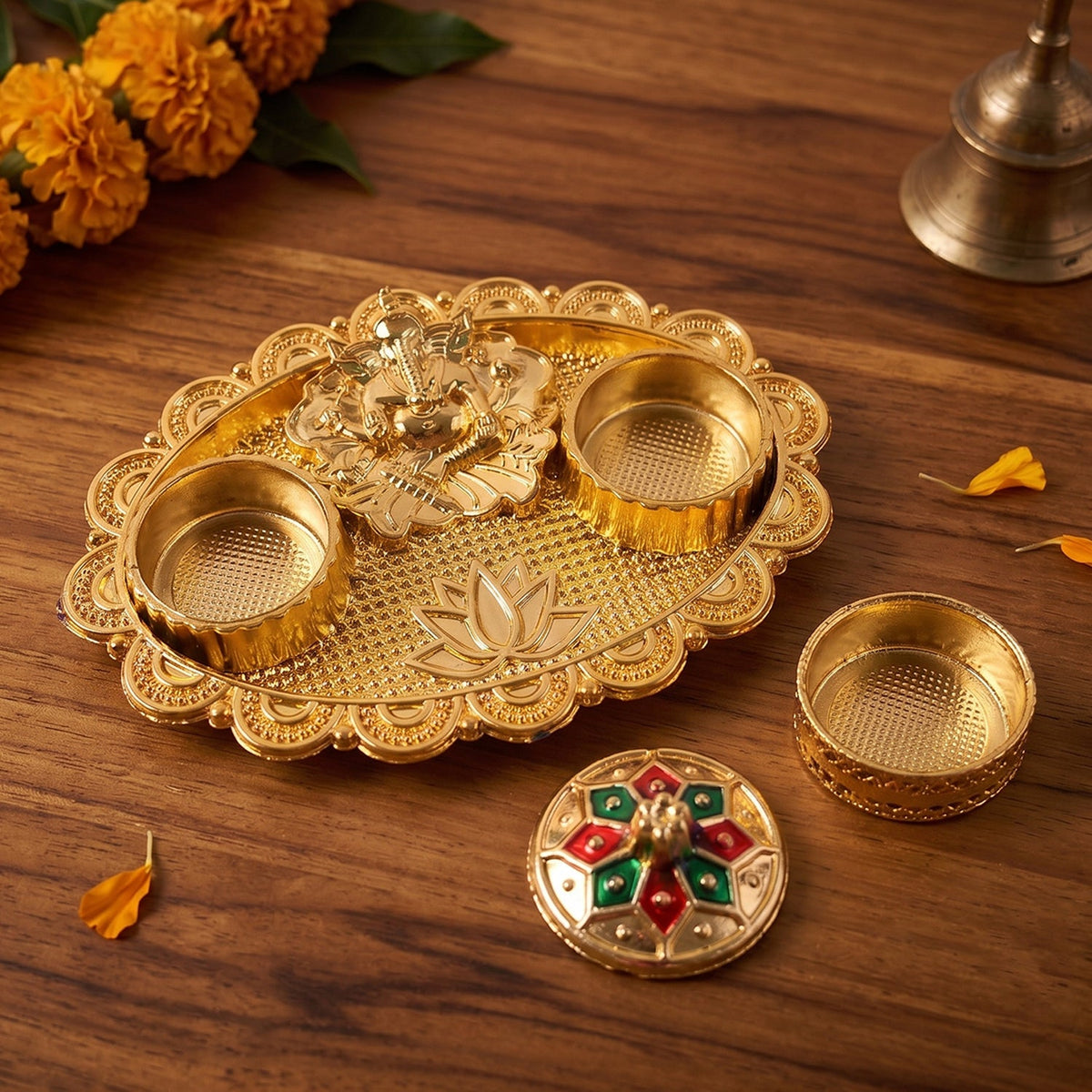 Ganesh Kumkum Holder  Elegant Meenakari Pooja Accessory