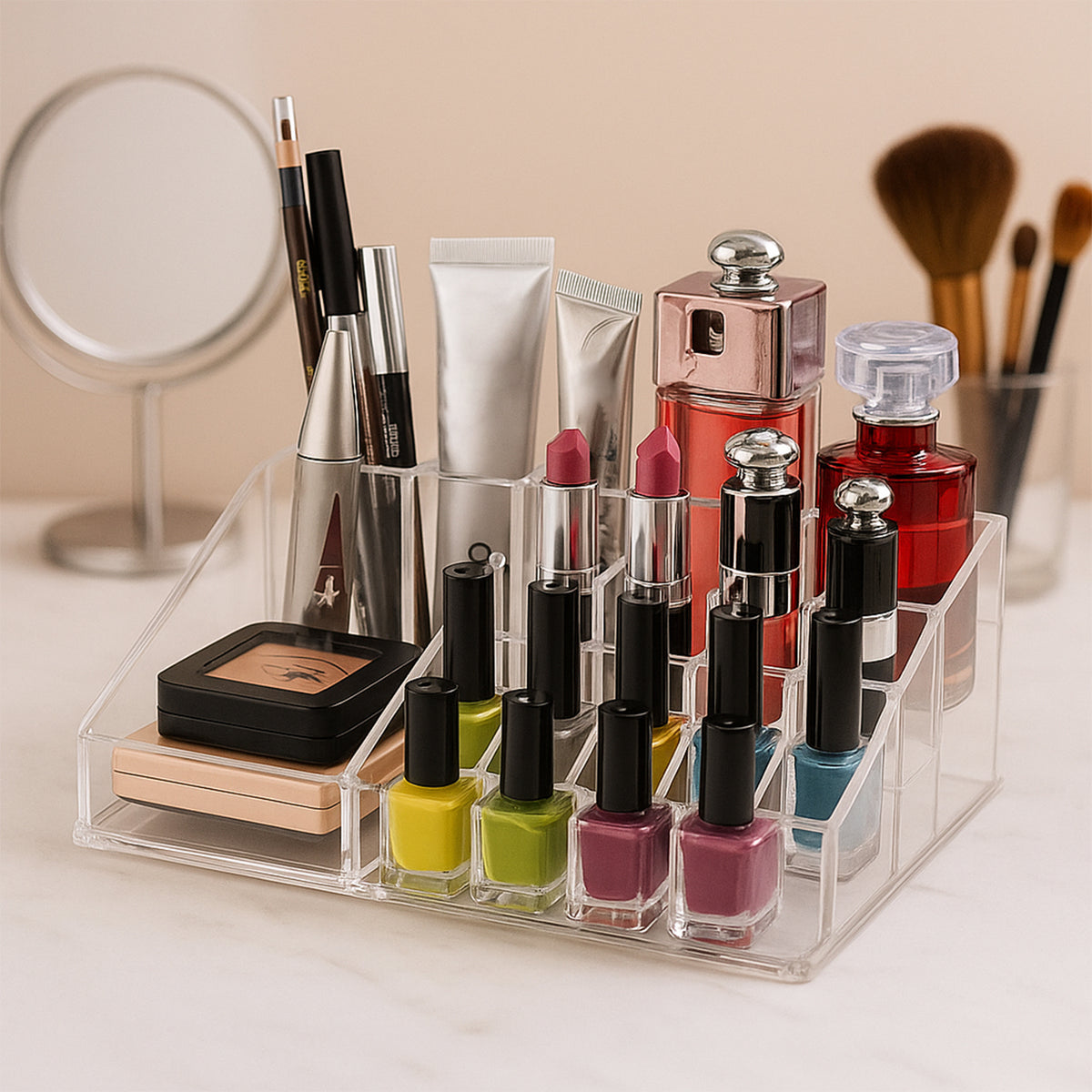 6282 16 Compartment Cosmetic Makeup Jewellery Lipstick Storage Organiser Box Cosmetic Storage Box Make-up Lipstick Organizer  Lipstick Holder Case  Transparent