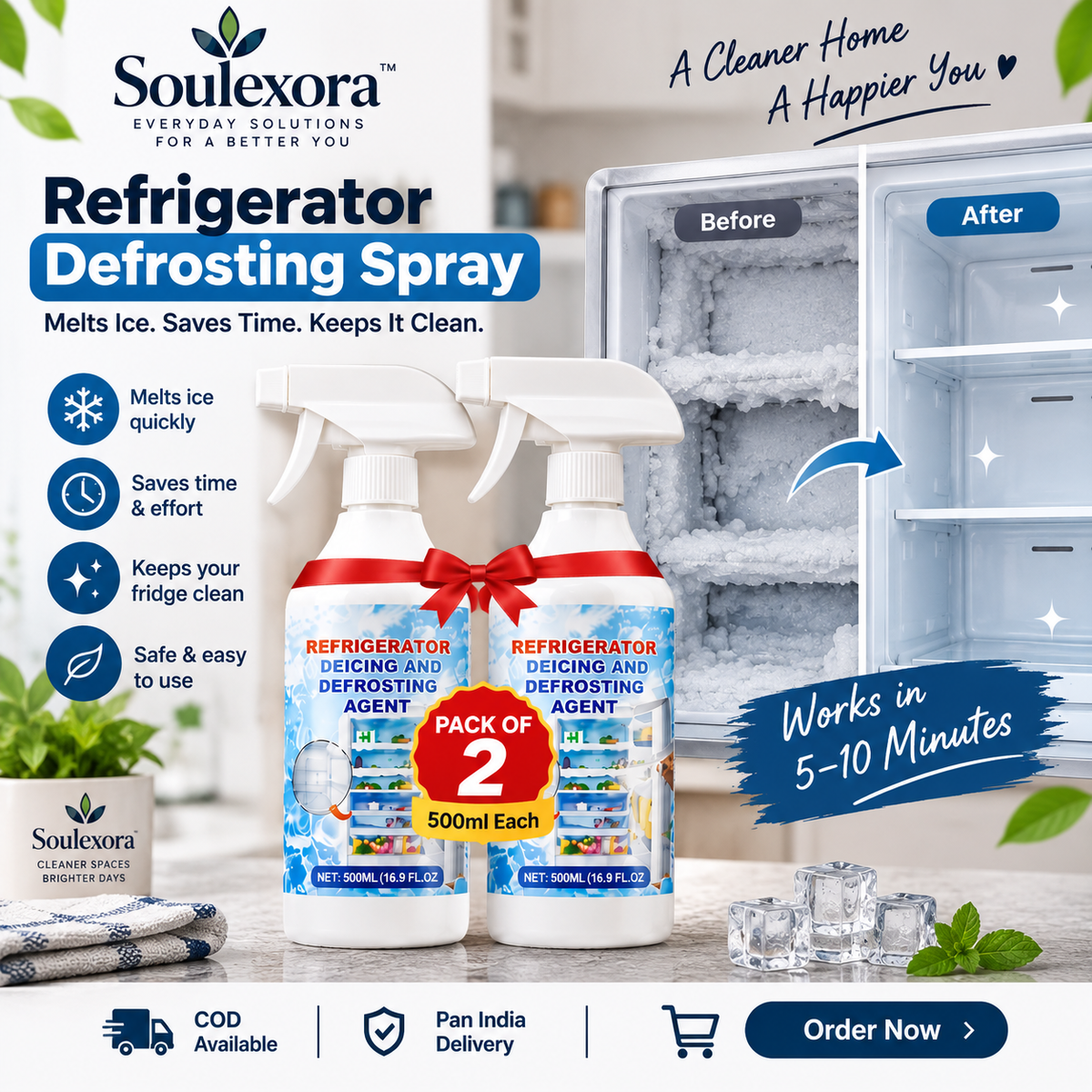 Defrosting Spray for Fridge Freezer (Pack of 2)