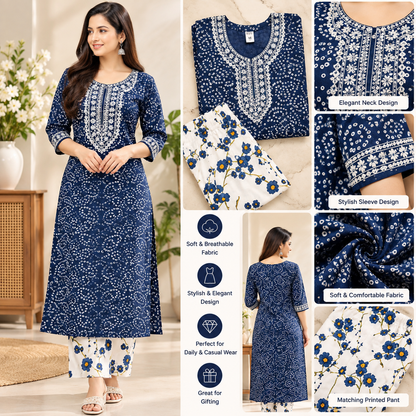 Navy Blue Jaipuri kurti pant set