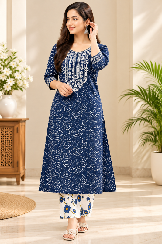 Navy Blue Jaipuri kurti pant set