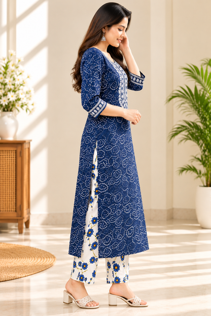 Navy Blue Jaipuri kurti pant set