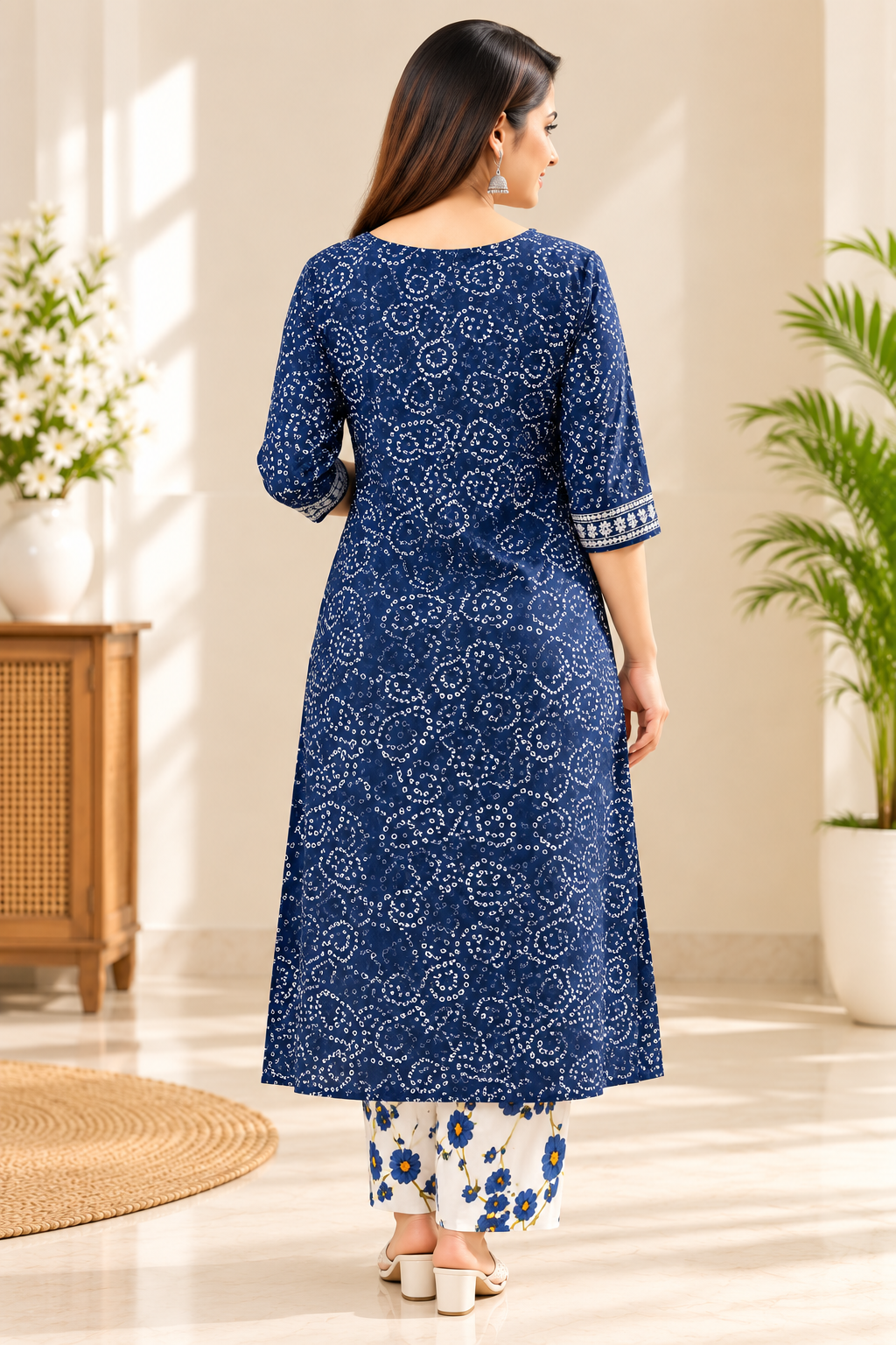 Navy Blue Jaipuri kurti pant set
