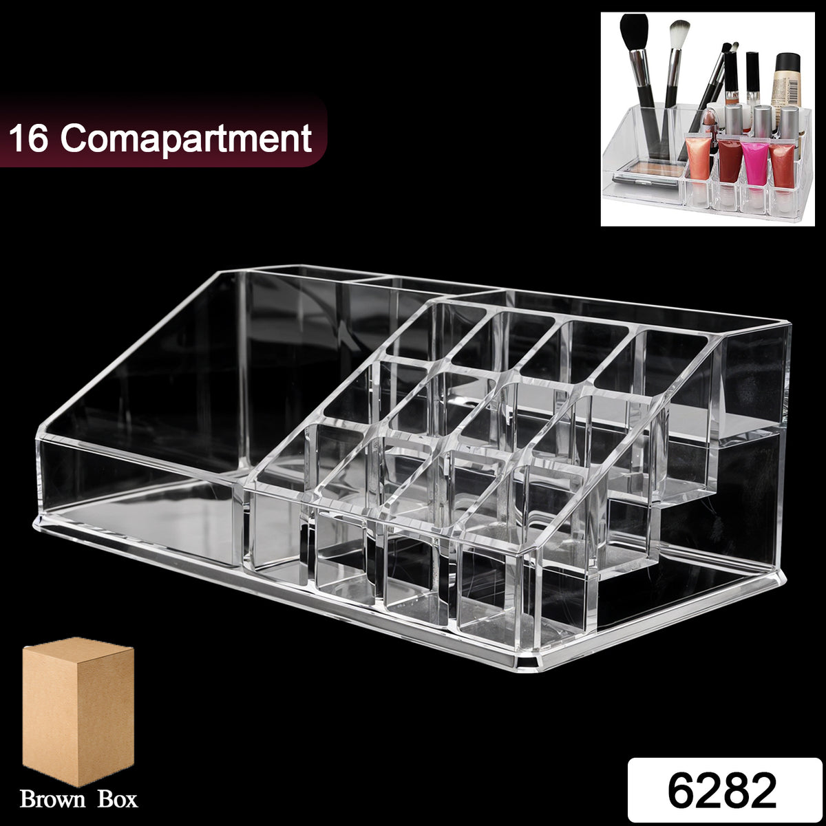 6282 16 Compartment Cosmetic Makeup Jewellery Lipstick Storage Organiser Box Cosmetic Storage Box Make-up Lipstick Organizer  Lipstick Holder Case  Transparent