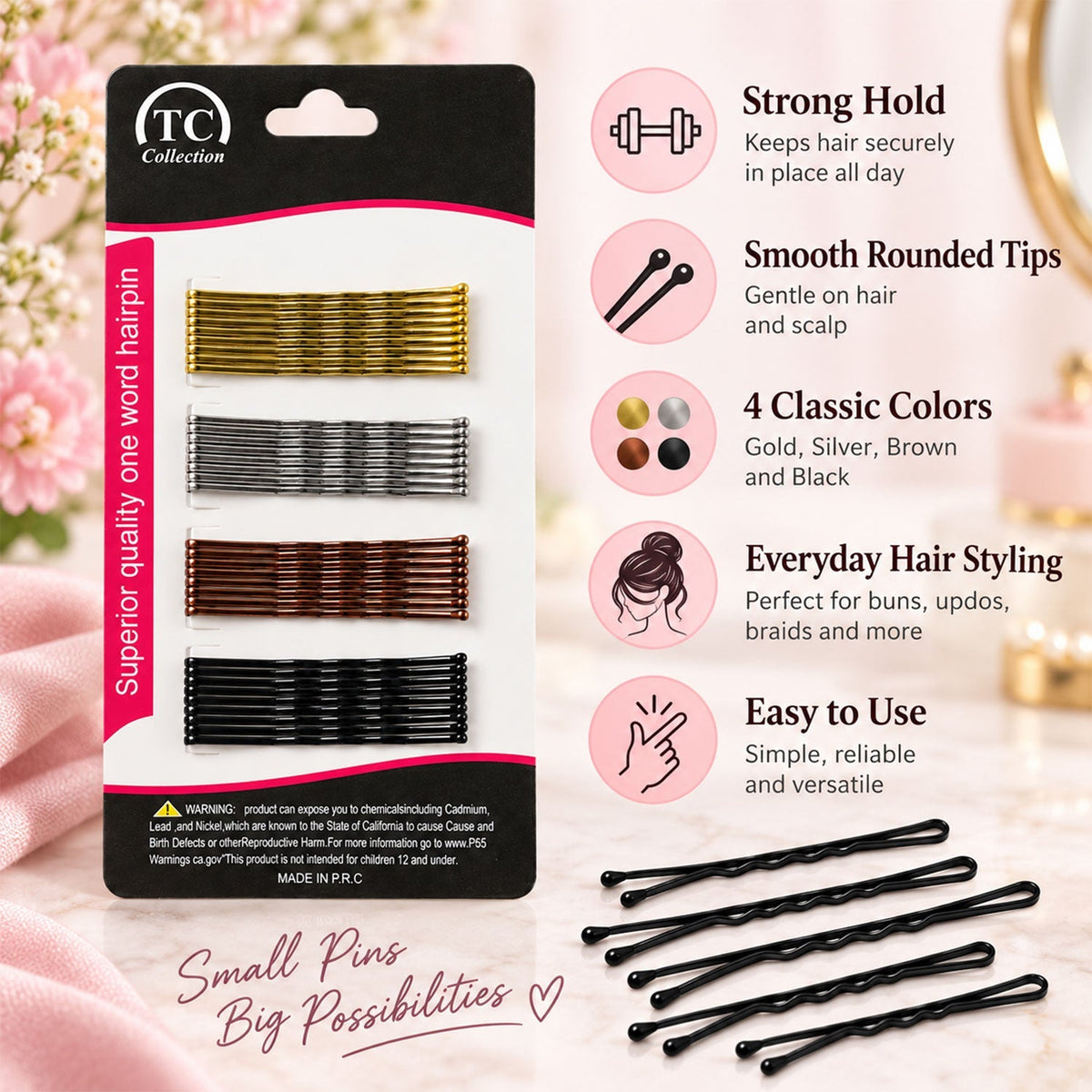Metal Hair Pins For Women And Girls Strong Hold Wavy Hair Styling Pins (36 Pc)