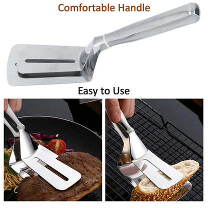 2918 Multifunction Cooking Serving Turner Frying Food Tong. Stainless Steel Steak Clip Clamp Bbq Kitchen Tong.