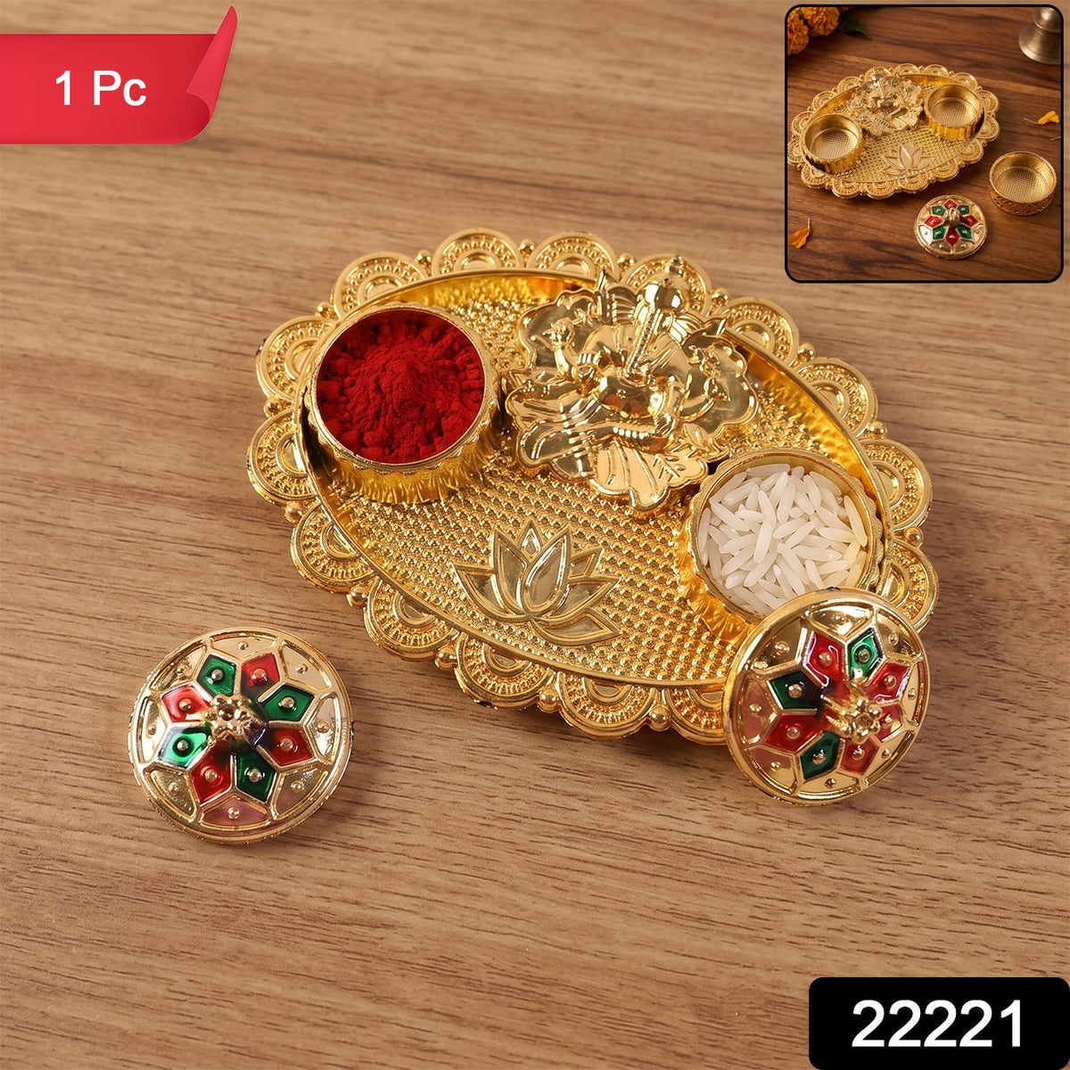 Ganesh Kumkum Holder  Elegant Meenakari Pooja Accessory