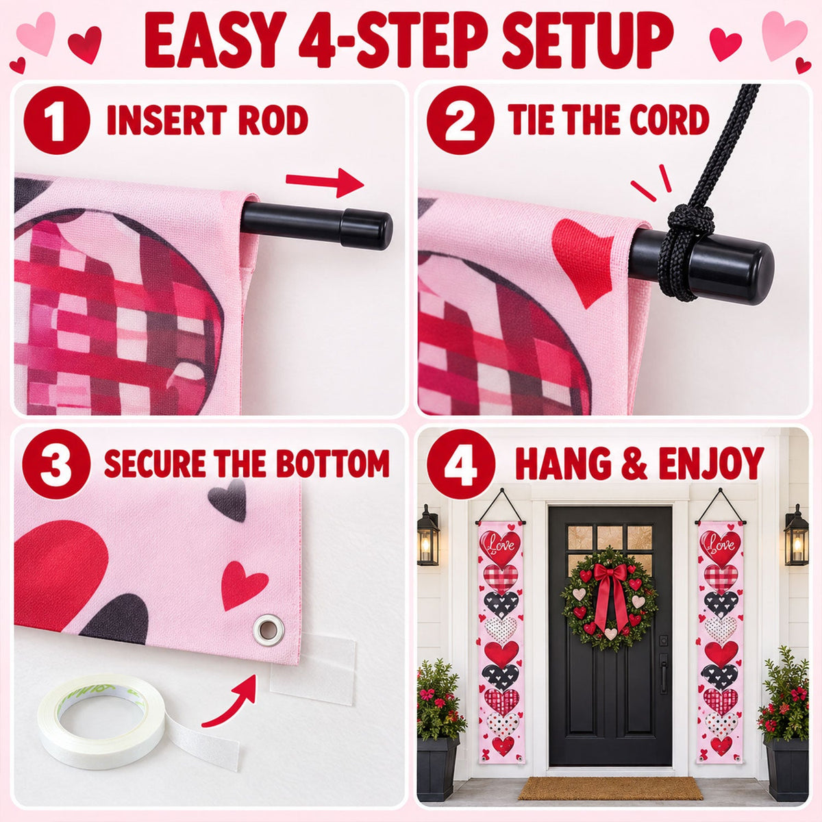 Love Heart Printed Door Hanging Backdrop Curtains Decoration (2 Pc 180x30 Cm)