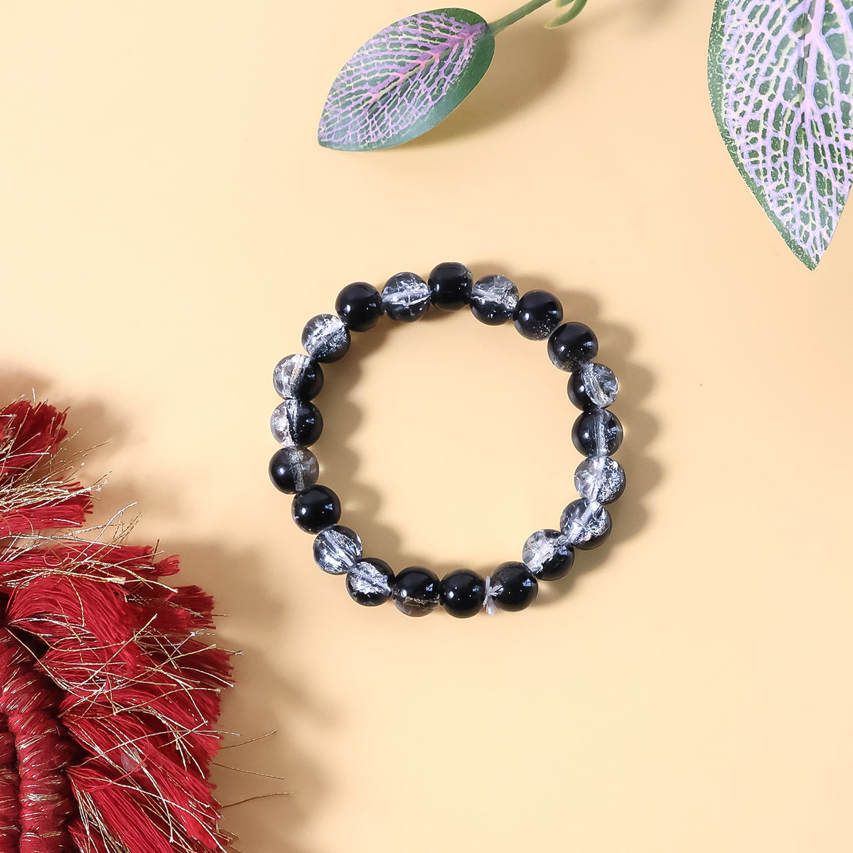 Elegant Dual-tone Crystal Beaded Stretch Bracelet (1 Pc)
