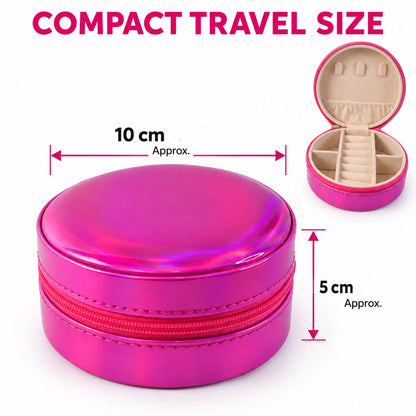 Round Jewellery Organizer Box With Ring Rolls And Zip Closure For Travel (1 Pc)