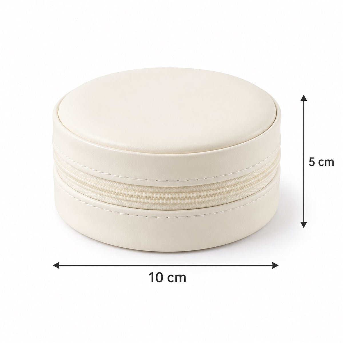 Round Jewellery Organizer Box With Ring Rolls And Zip Closure For Travel (1 Pc)