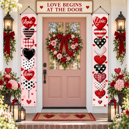 Love Heart Printed Door Hanging Backdrop Curtains Decoration (2 Pc 180x30 Cm)